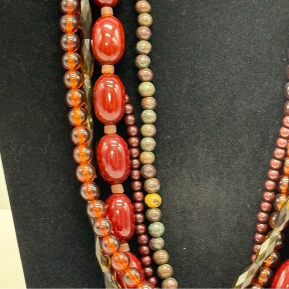 Zena Brown Multi Layered Beaded Necklace Vintage - Picture 3 of 6